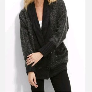 DVF Zayde Sequin Oversize Mohair Sweater Cardigan, Size Small